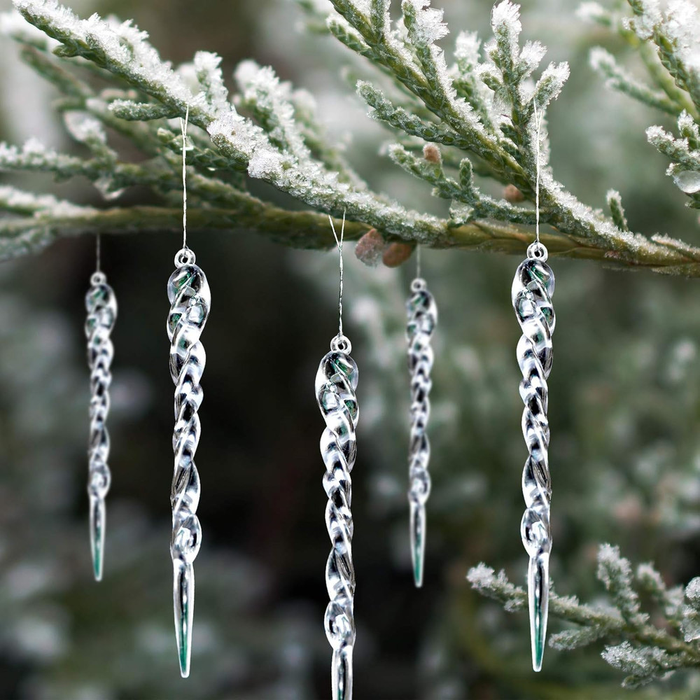Crystal Christmas Ornaments, Transparent Twisted Icicle Hanging Tree Pendant, Elegant Winter Holiday Party Decoration