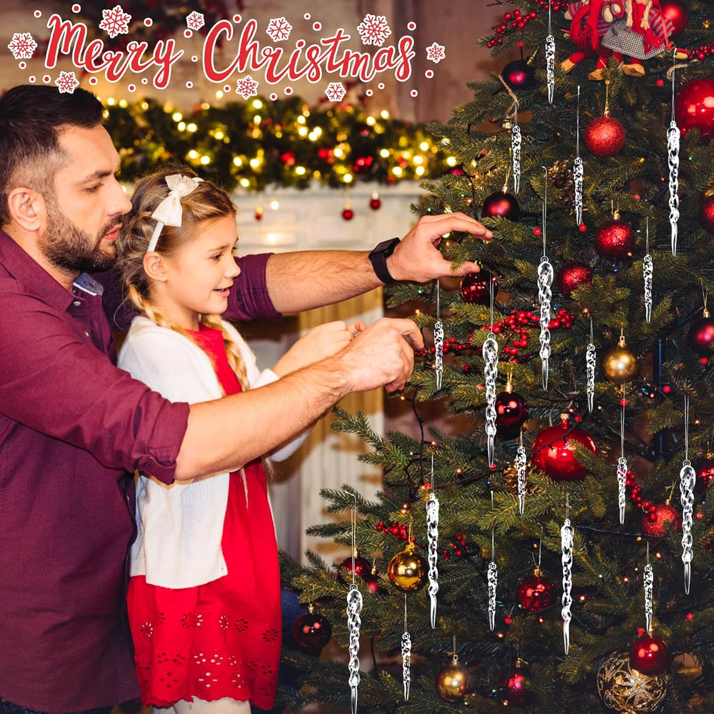 Crystal Christmas Ornaments, Transparent Twisted Icicle Hanging Tree Pendant, Elegant Winter Holiday Party Decoration