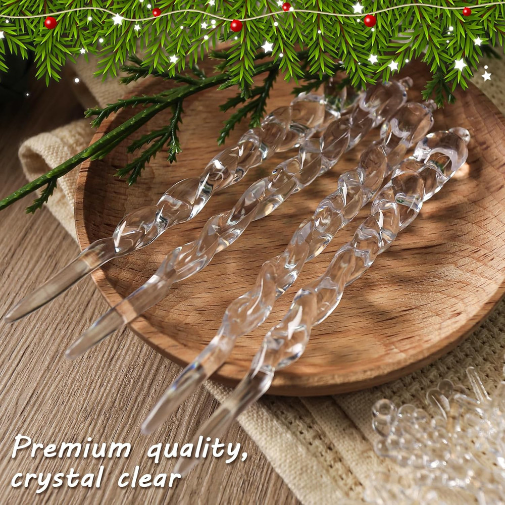Crystal Christmas Ornaments, Transparent Twisted Icicle Hanging Tree Pendant, Elegant Winter Holiday Party Decoration