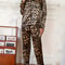 Leopard Print Pajamas Set for Women, Autumn Winter Silk Satin Sleepwear, Loose Casual Long Sleeve T shirt and Trouser