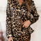 Leopard Print Pajamas Set for Women, Autumn Winter Silk Satin Sleepwear, Loose Casual Long Sleeve T shirt and Trouser