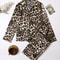 Leopard Print Pajamas Set for Women, Autumn Winter Silk Satin Sleepwear, Loose Casual Long Sleeve T shirt and Trouser