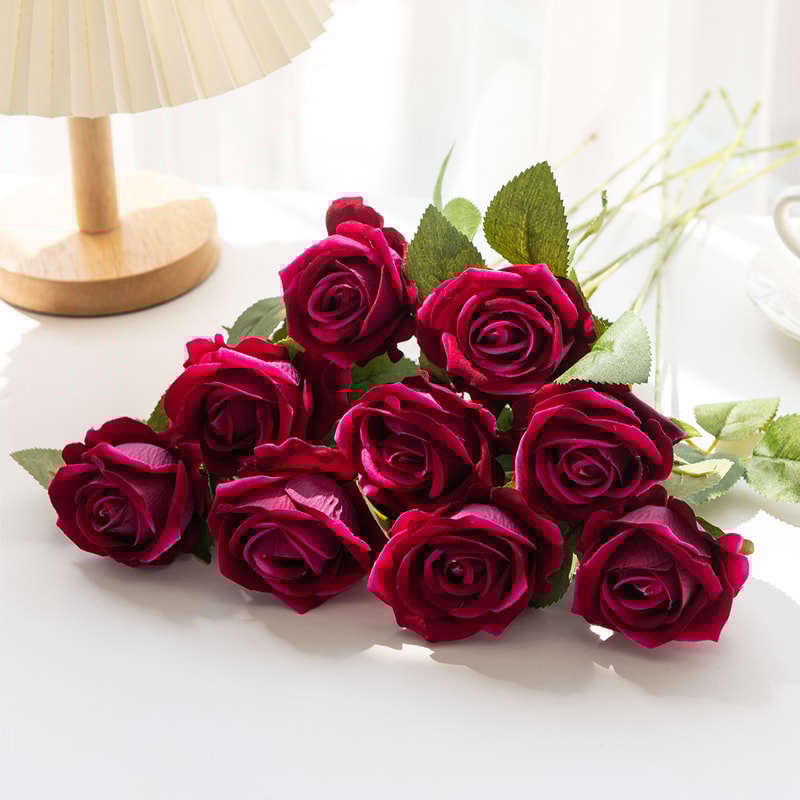 Artificial Flowers Silk Roses, Long Branch Bridal Bouquet for Weddings, Home Vase Table Decoration, Gift Box, Valentine