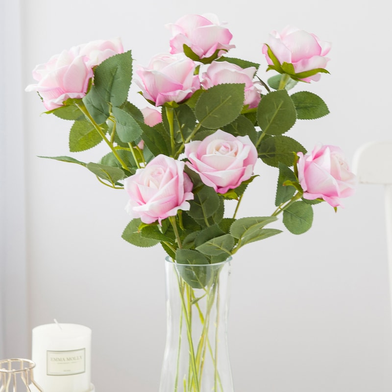 Artificial Flowers Silk Roses, Long Branch Bridal Bouquet for Weddings, Home Vase Table Decoration, Gift Box, Valentine