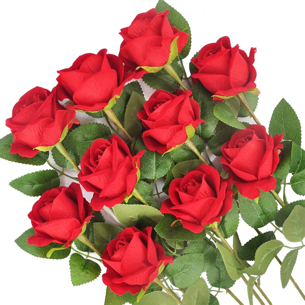 Artificial Flowers Silk Roses, Long Branch Bridal Bouquet for Weddings, Home Vase Table Decoration, Gift Box, Valentine