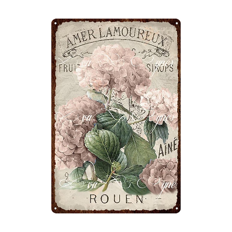 Flowers Metal Tin Sign, Retro Plates Rose Peony Lavender Art Plaque, Vintage Poster, Garden Room Wall Decor Gift