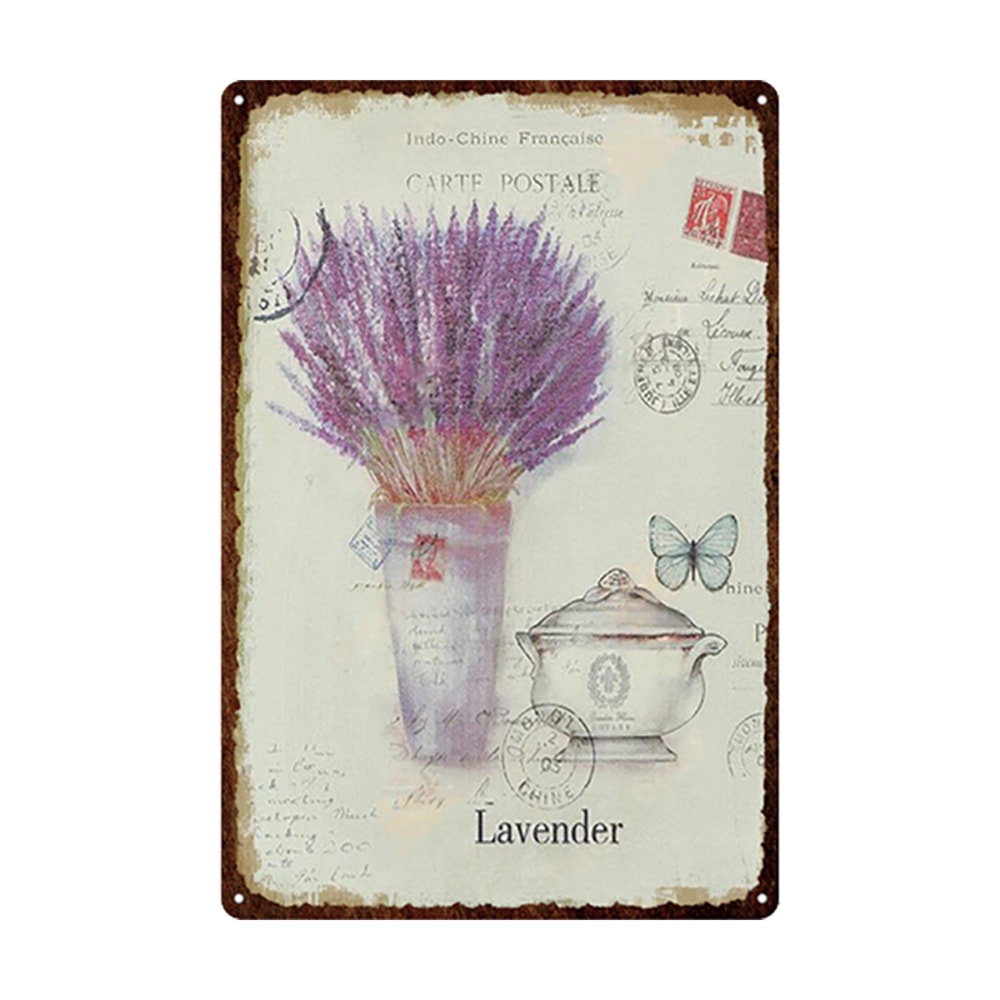 Flowers Metal Tin Sign, Retro Plates Rose Peony Lavender Art Plaque, Vintage Poster, Garden Room Wall Decor Gift