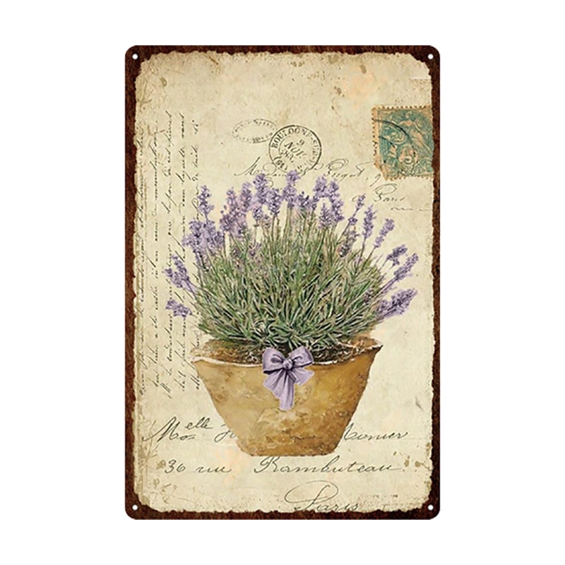 Flowers Metal Tin Sign, Retro Plates Rose Peony Lavender Art Plaque, Vintage Poster, Garden Room Wall Decor Gift