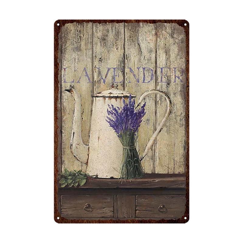 Flowers Metal Tin Sign, Retro Plates Rose Peony Lavender Art Plaque, Vintage Poster, Garden Room Wall Decor Gift