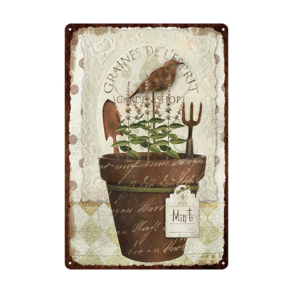 Flowers Metal Tin Sign, Retro Plates Rose Peony Lavender Art Plaque, Vintage Poster, Garden Room Wall Decor Gift