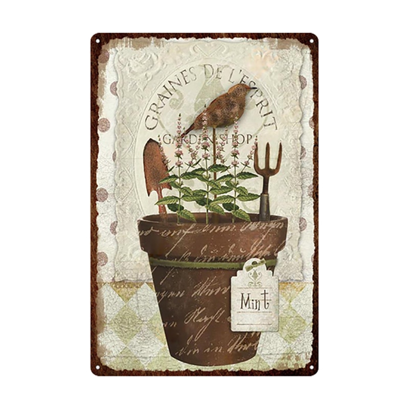 Flowers Metal Tin Sign, Retro Plates Rose Peony Lavender Art Plaque, Vintage Poster, Garden Room Wall Decor Gift