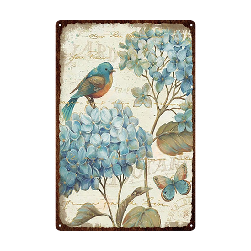 Flowers Metal Tin Sign, Retro Plates Rose Peony Lavender Art Plaque, Vintage Poster, Garden Room Wall Decor Gift