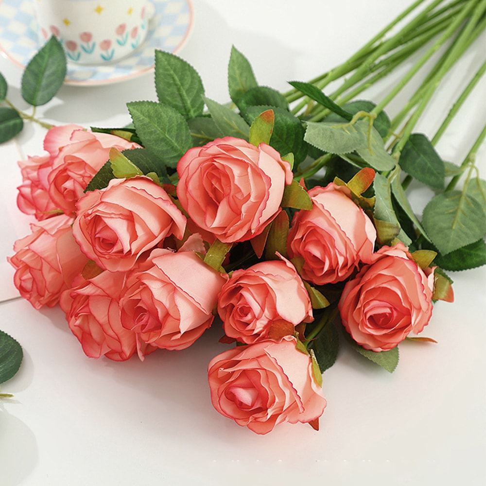 Velvet Silk Roses, Artificial Flowers Long Stem Branch for Wedding, Home Decoration, Mothers Day, Valentines Day Gifts