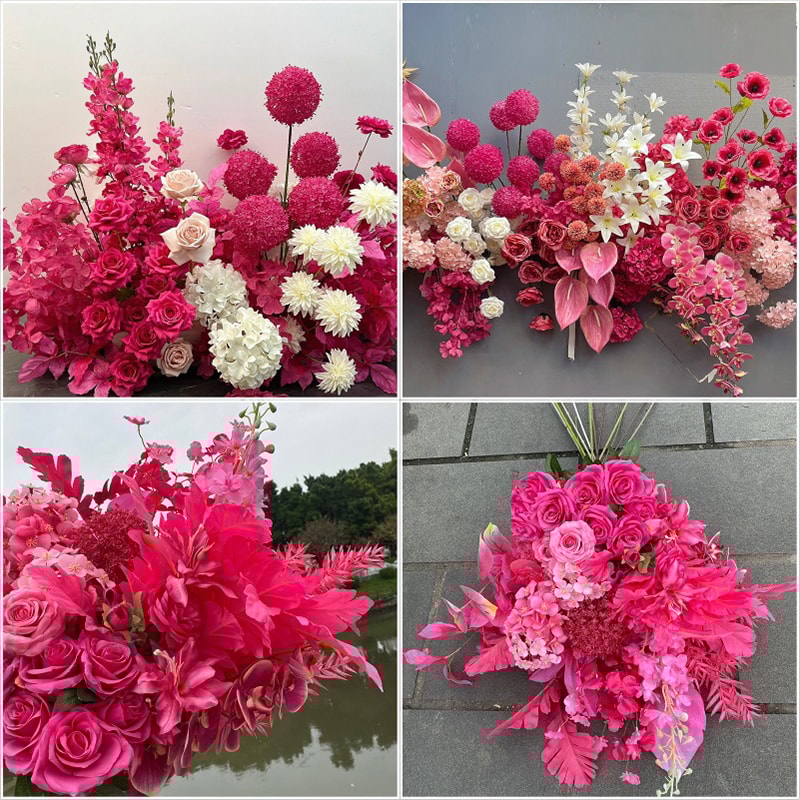 Pink Series Wedding Floral Arrangement Artificial Rose Hydrangea Plant Leaves Room Home Table Vase 3