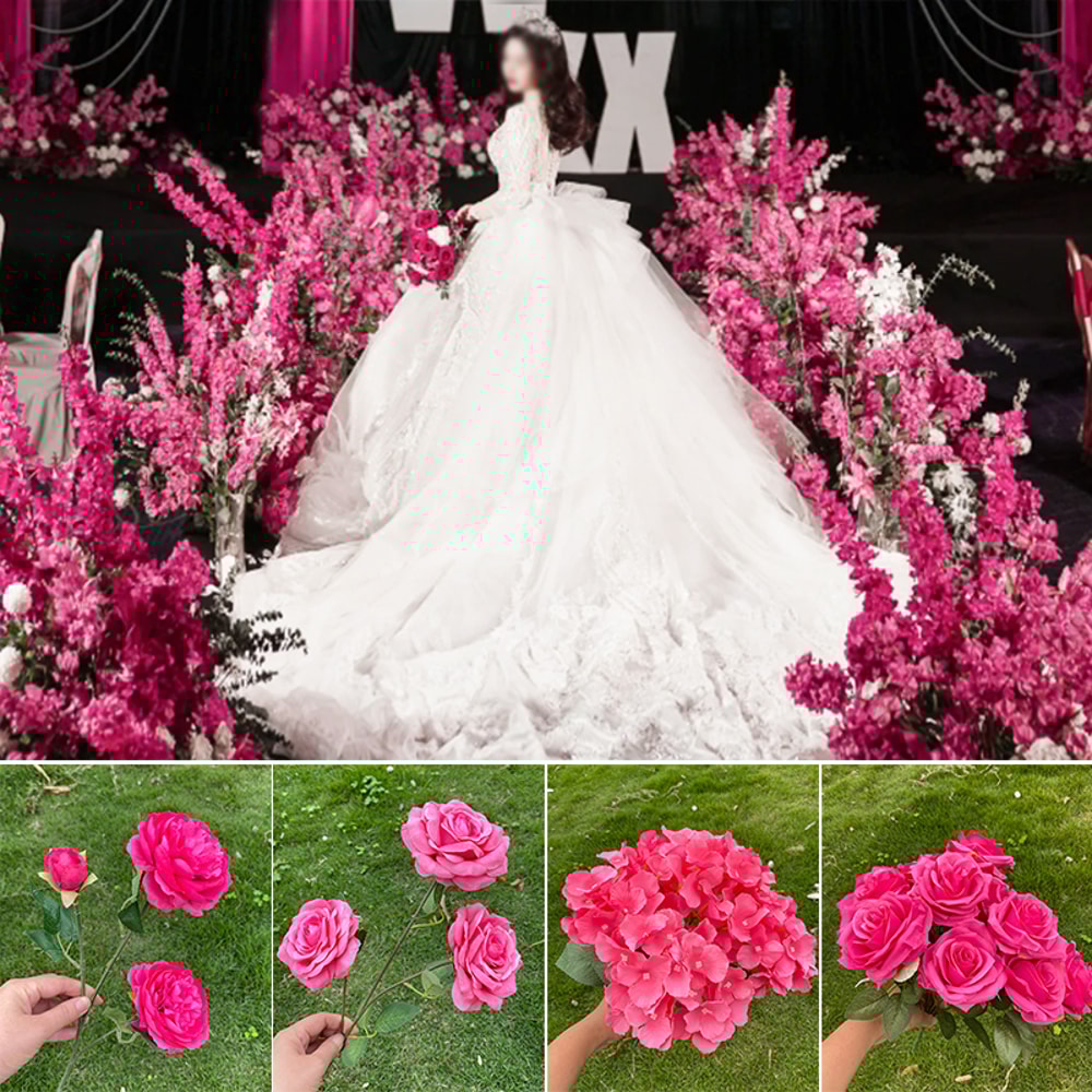 Pink Series Wedding Floral Arrangement Artificial Rose Hydrangea Plant Leaves Room Home Table Vase 5