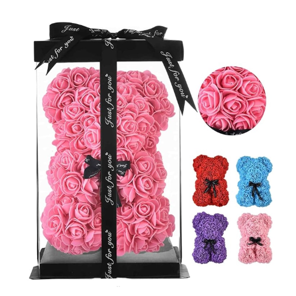 Artificial Teddy Rose Flower Bear With Box Romantic Valentines Day Gift For Girlfriend Women Annive 1