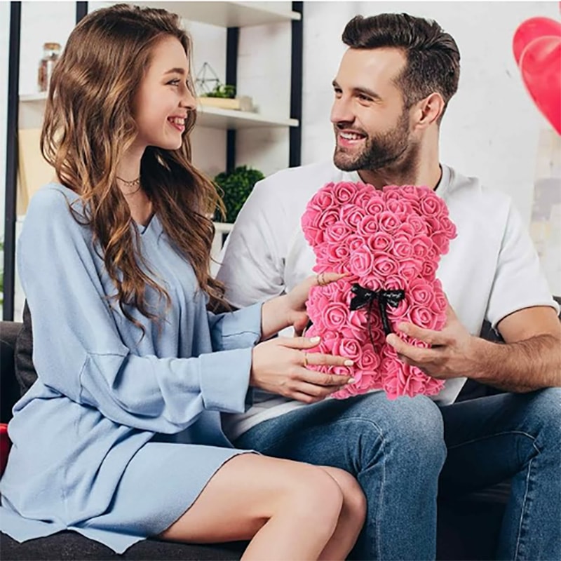 Artificial Teddy Rose Flower Bear With Box Romantic Valentines Day Gift For Girlfriend Women Annive 0