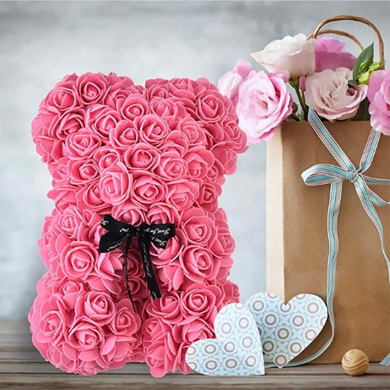 Artificial Teddy Rose Flower Bear With Box Romantic Valentines Day Gift For Girlfriend Women Annive 2