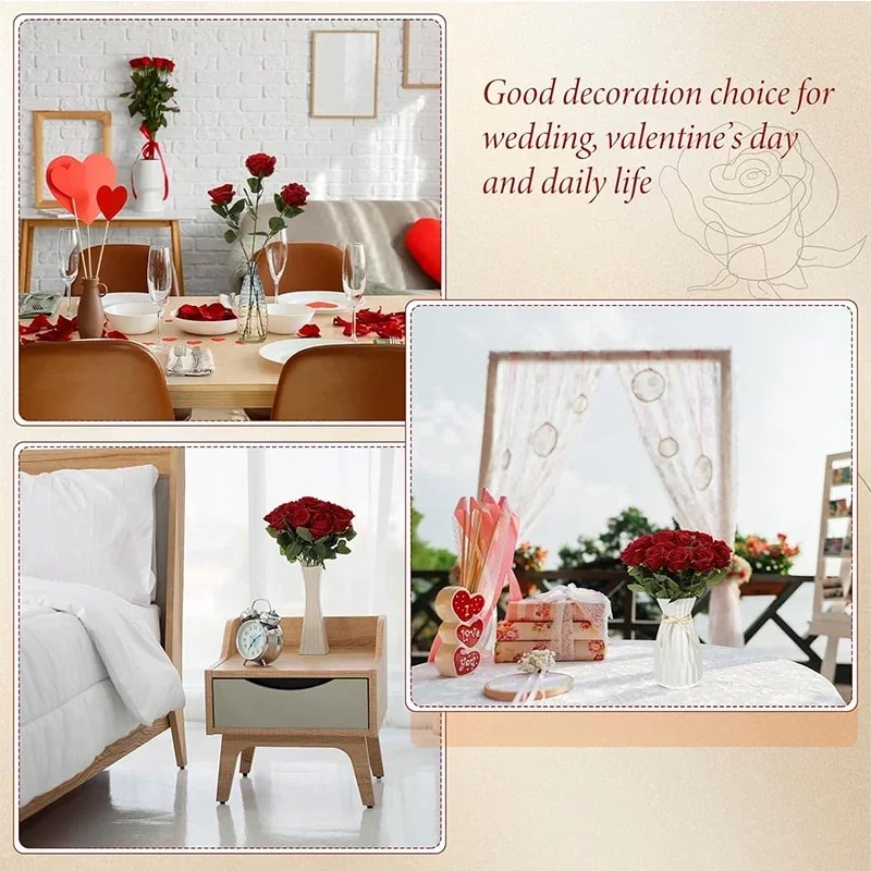 Velvet Rose Artificial Rose Flowers, Real Touch Fake Roses for Valentine's, DIY Wedding Bouquet, Party Home Decor