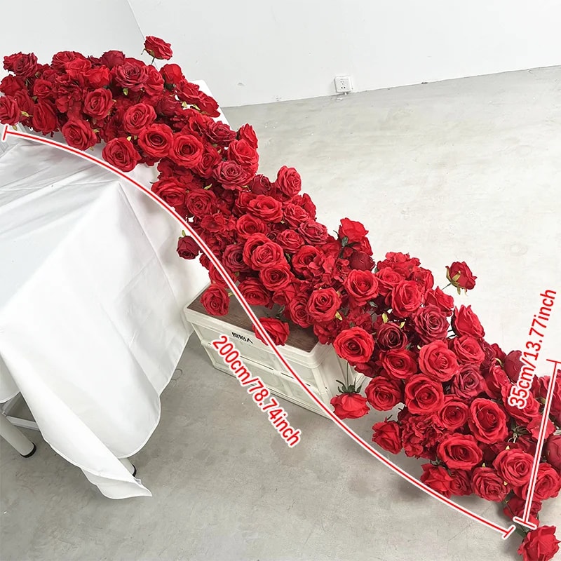 Red Rose Artificial Green Plants Wedding Backdrop Floral Wall Flower Row Runner Party Showcase Prop 6