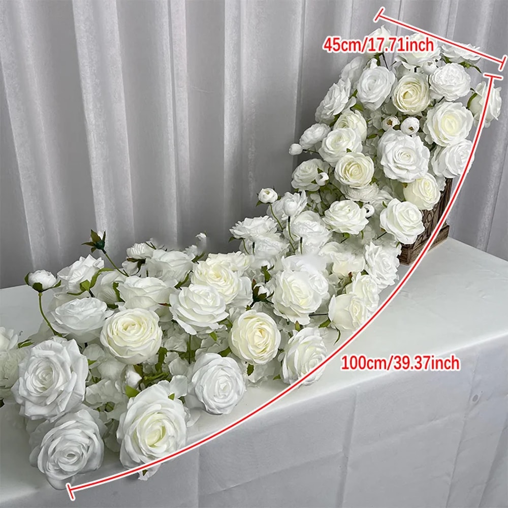 Red Rose Artificial Green Plants Wedding Backdrop Floral Wall Flower Row Runner Party Showcase Prop 7