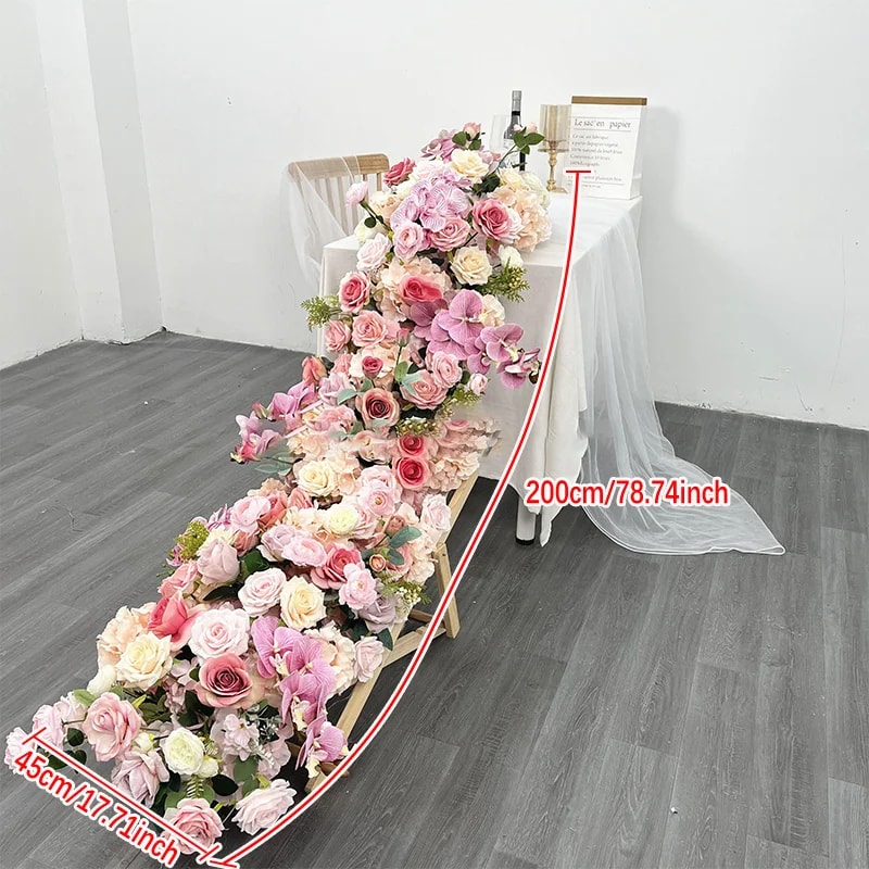 Red Rose Artificial Green Plants Wedding Backdrop Floral Wall Flower Row Runner Party Showcase Prop 9