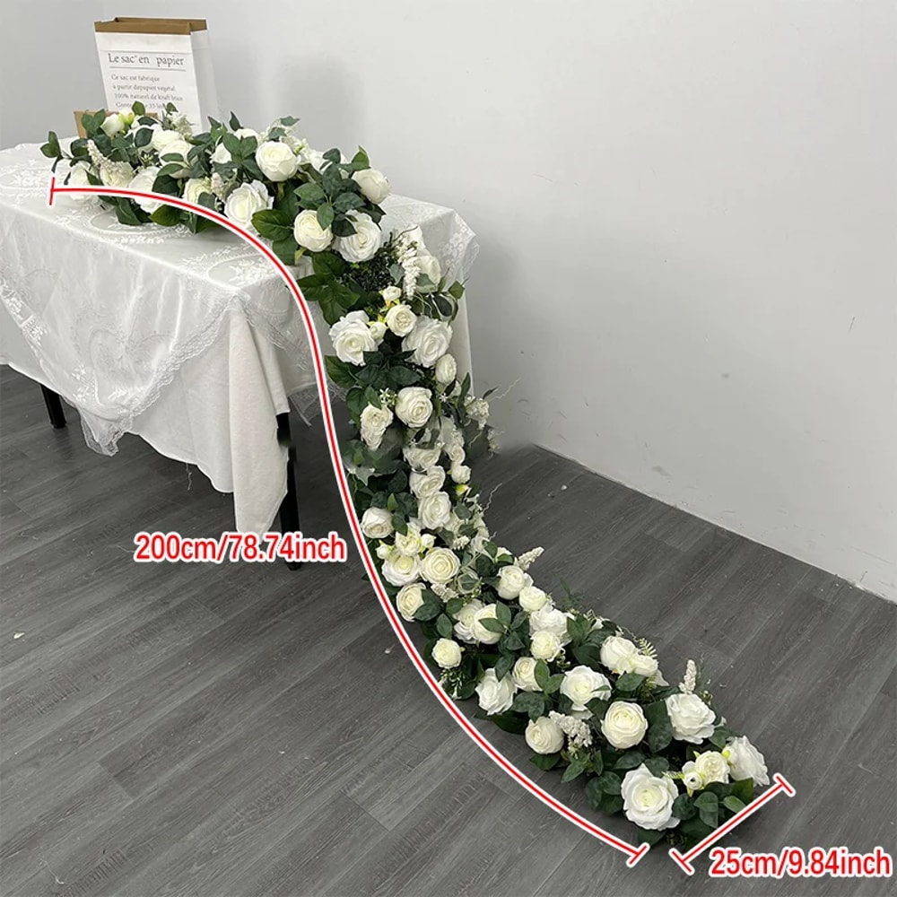 Red Rose Artificial Green Plants Wedding Backdrop Floral Wall Flower Row Runner Party Showcase Prop 11