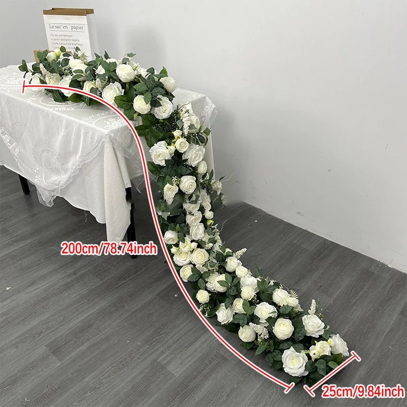 Red Rose Artificial Green Plants Wedding Backdrop Floral Wall Flower Row Runner Party Showcase Prop 11