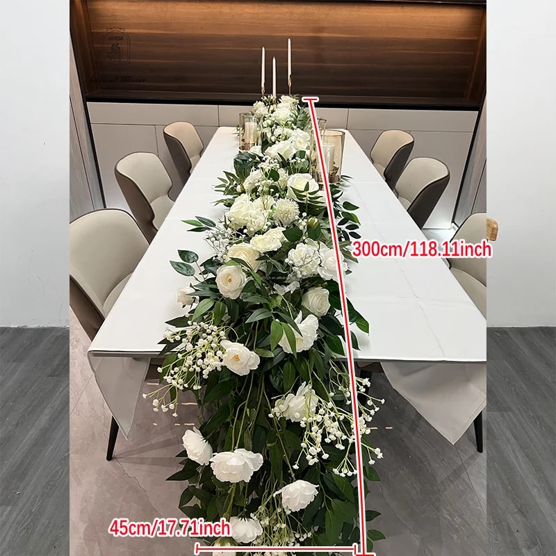 Red Rose Artificial Green Plants Wedding Backdrop Floral Wall Flower Row Runner Party Showcase Prop 12