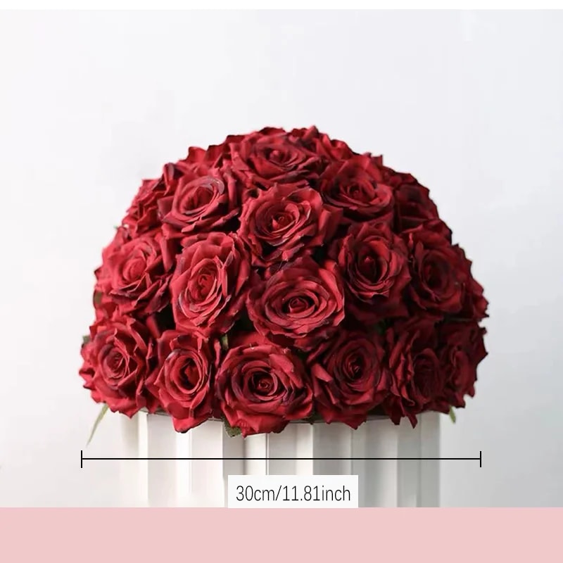 Red Rose Artificial Green Plants Wedding Backdrop Floral Wall Flower Row Runner Party Showcase Prop 14