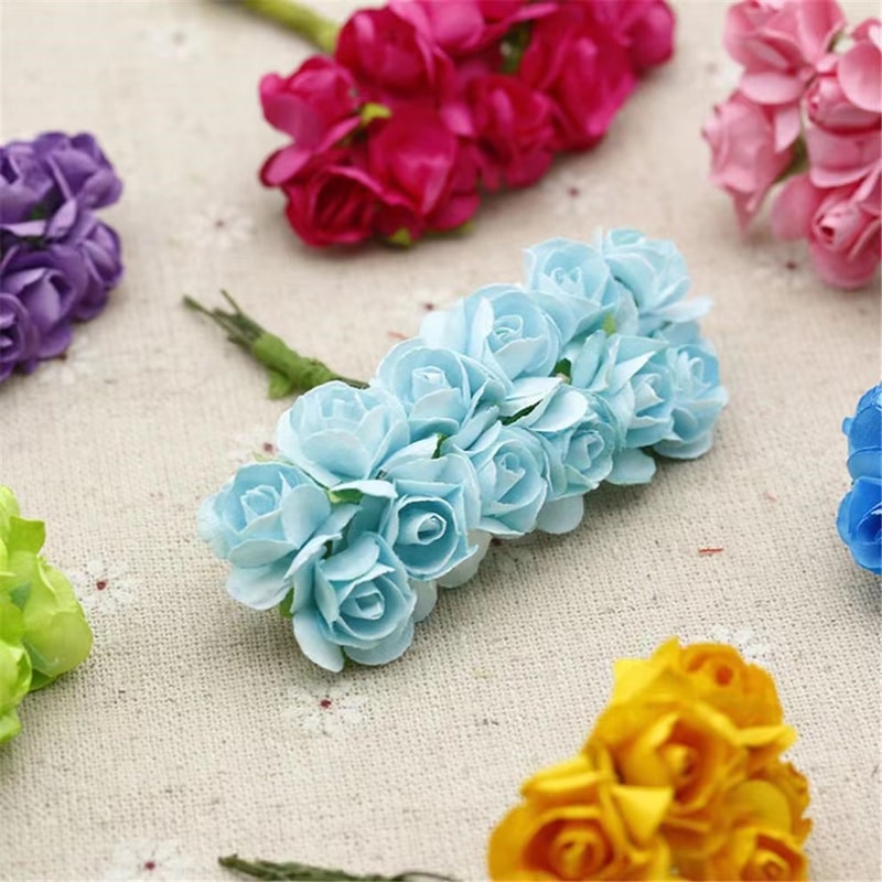 Artificial Mini Paper Rose Bouquet for Scrapbooking, Wedding Party Decoration, Cheap Artificial Rose Flowers for Crafts