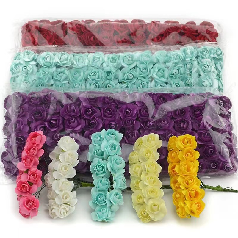 Artificial Mini Paper Rose Bouquet for Scrapbooking, Wedding Party Decoration, Cheap Artificial Rose Flowers for Crafts