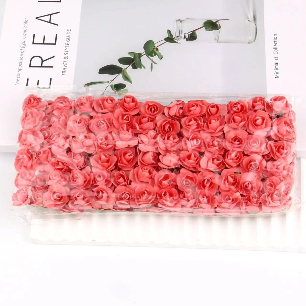 Artificial Mini Paper Rose Bouquet for Scrapbooking, Wedding Party Decoration, Cheap Artificial Rose Flowers for Crafts