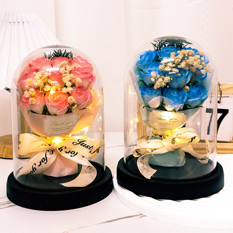 Eternal LED Light Acrylic Cover Flower, Valentine Day Gift, Wedding Party Decor, Transparent Rose Flower Set for Holiday