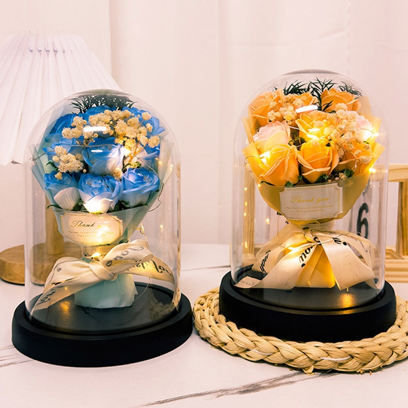 Eternal LED Light Acrylic Cover Flower, Valentine Day Gift, Wedding Party Decor, Transparent Rose Flower Set for Holiday