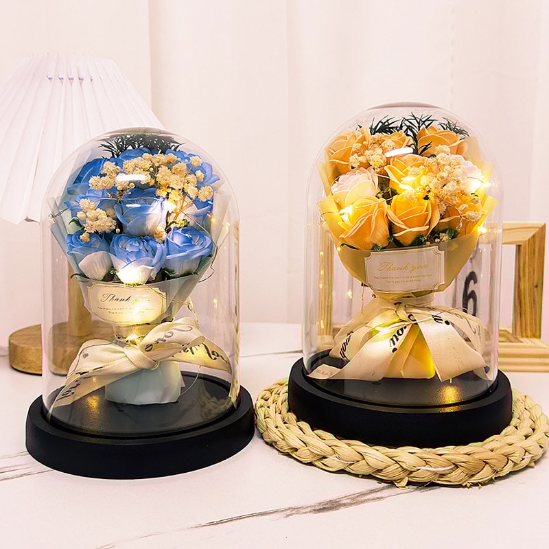 Eternal LED Light Acrylic Cover Flower, Valentine Day Gift, Wedding Party Decor, Transparent Rose Flower Set for Holiday