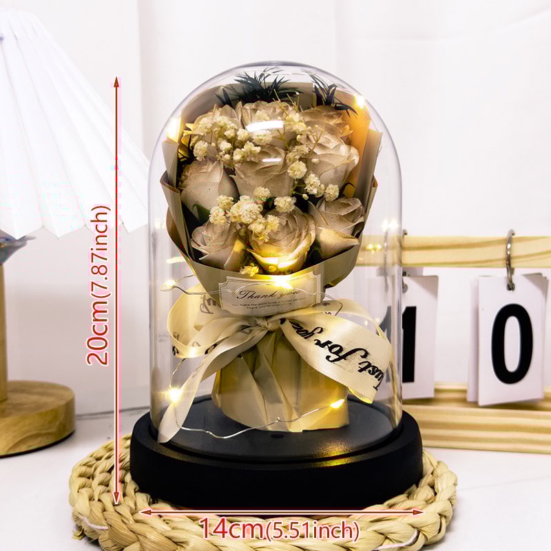 Eternal LED Light Acrylic Cover Flower, Valentine Day Gift, Wedding Party Decor, Transparent Rose Flower Set for Holiday