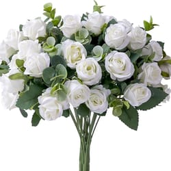 artificial silk rose, simulated white eucalyptus peony bouquet, wedding decoration, fake flowers for home, garden