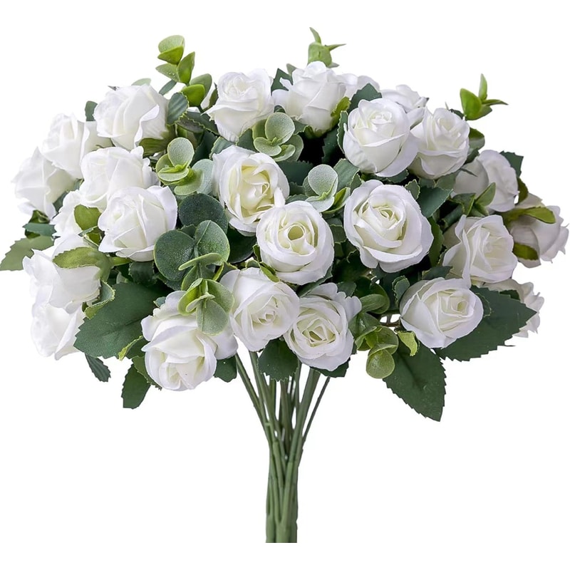 Artificial Silk Rose, Simulated White Eucalyptus Peony Bouquet, Wedding Decoration, Fake Flowers for Home, Garden