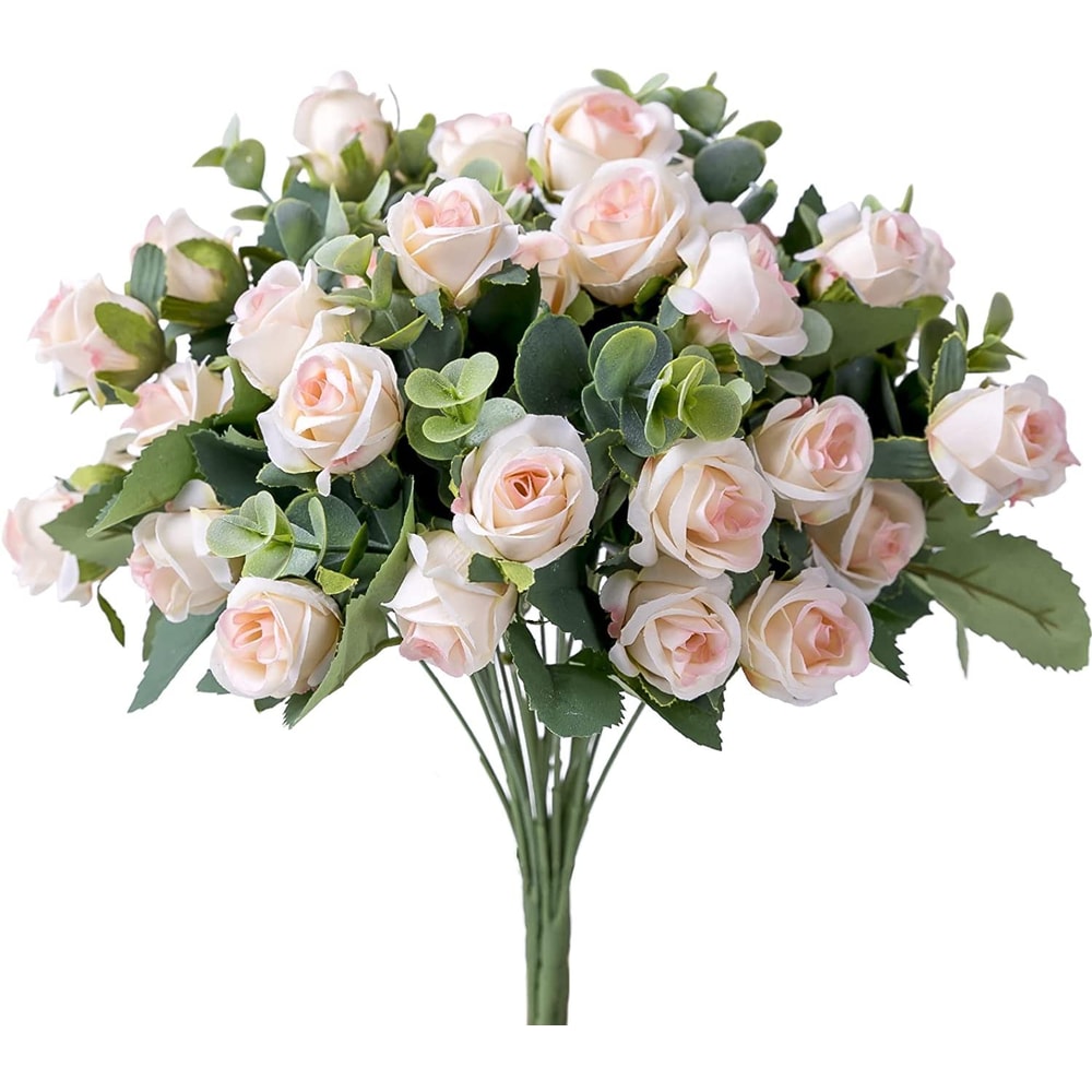 Artificial Silk Rose, Simulated White Eucalyptus Peony Bouquet, Wedding Decoration, Fake Flowers for Home, Garden