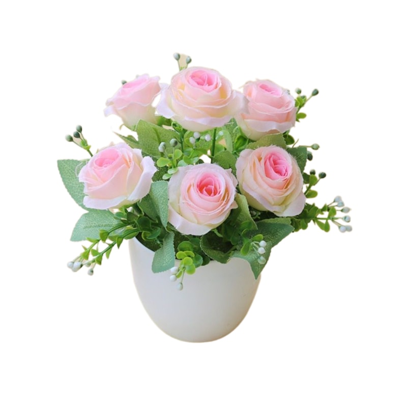 Mini Rose Artificial Potted Plant, Faux Flower Bonsai, Multicolor Fake Plants, Plastic Wedding Arrangement Ornament