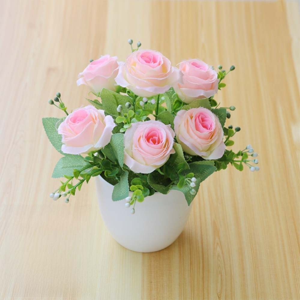 Mini Rose Artificial Potted Plant, Faux Flower Bonsai, Multicolor Fake Plants, Plastic Wedding Arrangement Ornament