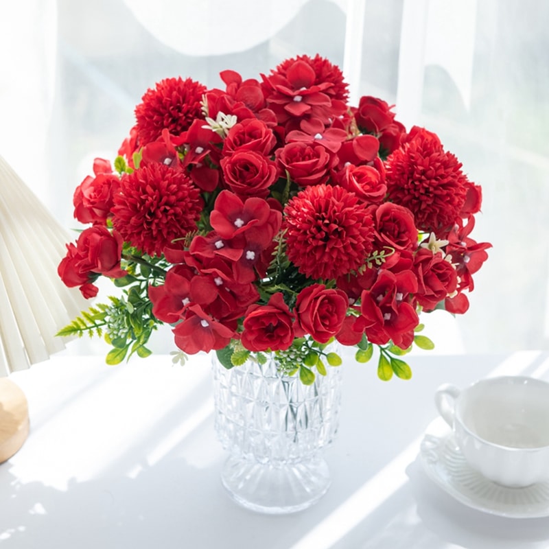 Artificial Flowers Silk Bouquet, Rose Chrysanthemum Wedding Wreath, Outdoor Garden Archway Decor