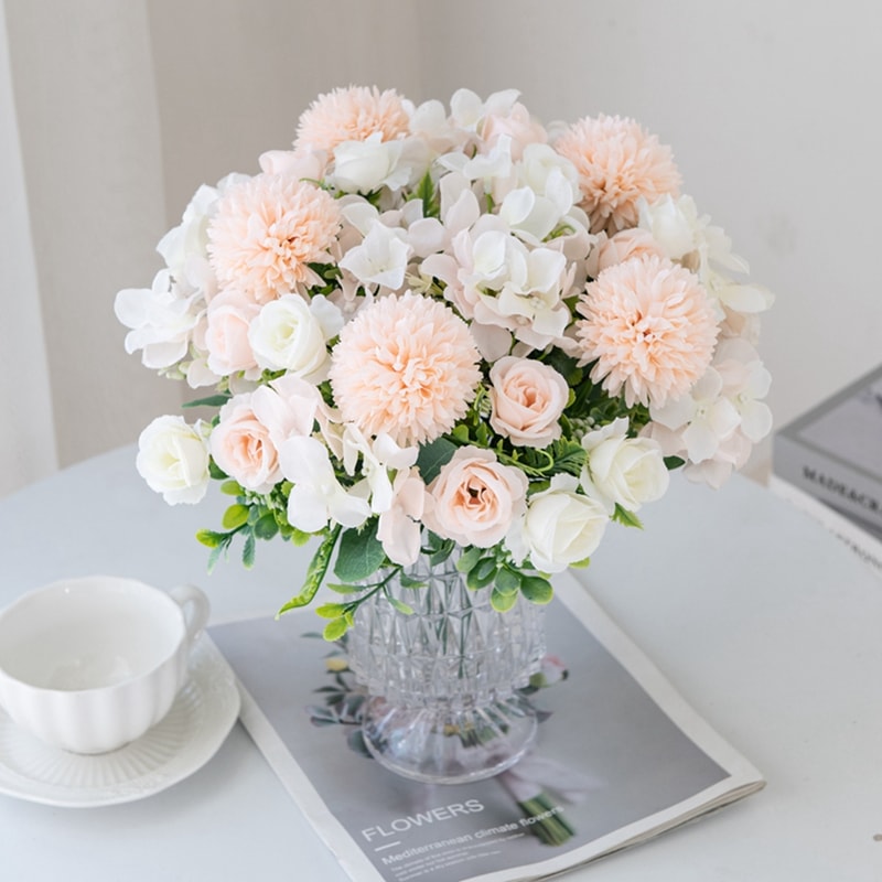 Artificial Flowers Silk Bouquet, Rose Chrysanthemum Wedding Wreath, Outdoor Garden Archway Decor