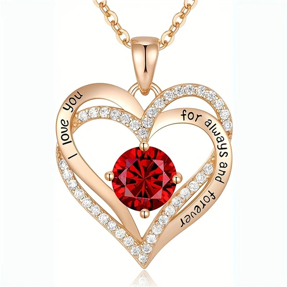 Luxury Red Zircon Pendant Necklace With Rose Flower Gift Box I Love You Gifts For Girlfriend Women 5