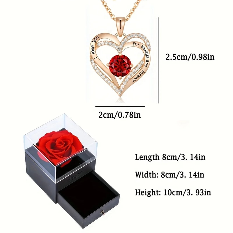 Luxury Red Zircon Pendant Necklace With Rose Flower Gift Box I Love You Gifts For Girlfriend Women 3