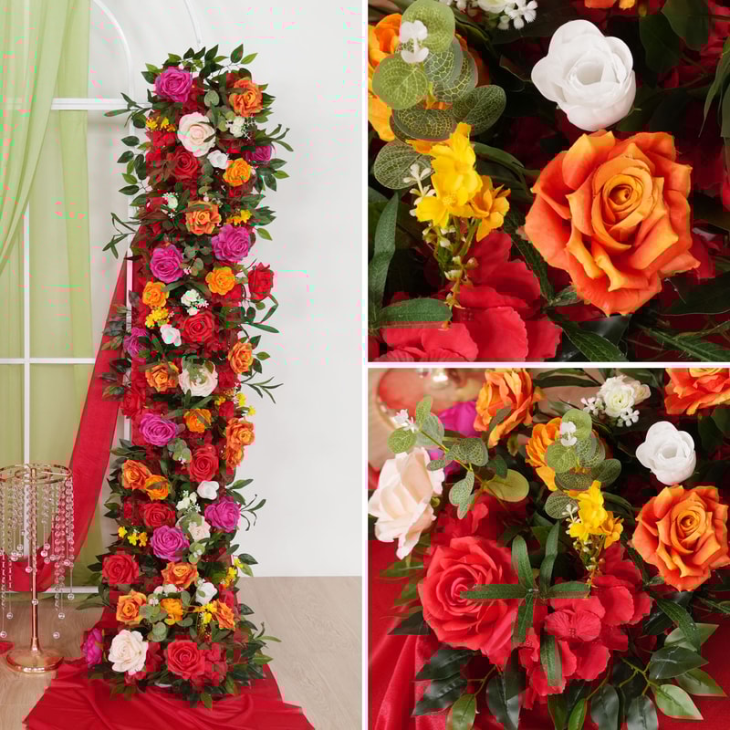 Uflower Luxury Red Rose Artificial Flowers For Wedding Table Centerpiece Floral Arrangement Party D 3