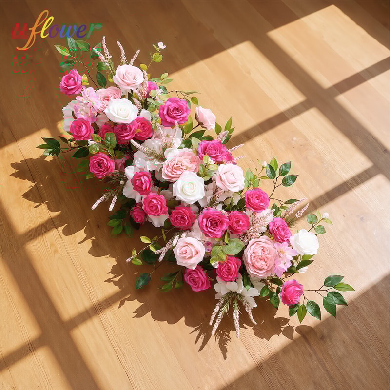 Uflower Luxury Red Rose Artificial Flowers For Wedding Table Centerpiece Floral Arrangement Party D 6