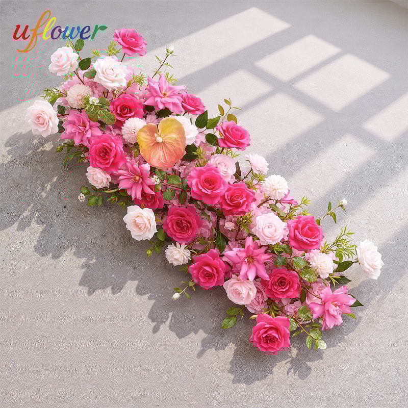Uflower Luxury Red Rose Artificial Flowers For Wedding Table Centerpiece Floral Arrangement Party D 8