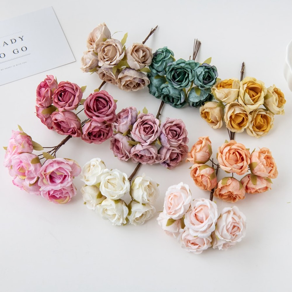 Artificial Flower Silk Tea Rose Wedding Bouquet Wreath, Scrapbooking for Home, Valentine Decoration, Holiday Accessories